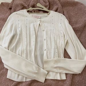 Gal Meets Glam Leah Pointelle Cardigan White SMALL